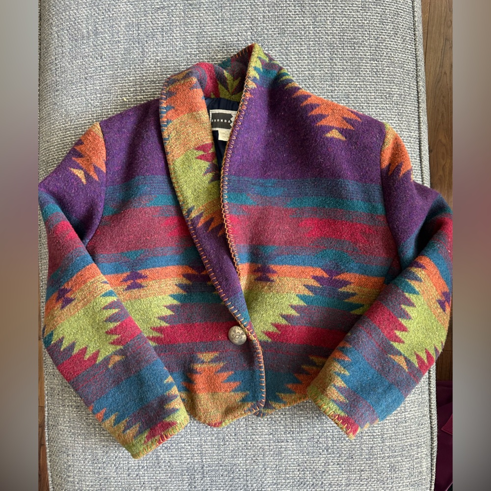 🔥 Vintage Rhonda Stark Aztec Wool Blend Coat M – Southwestern Vibes 🏜️